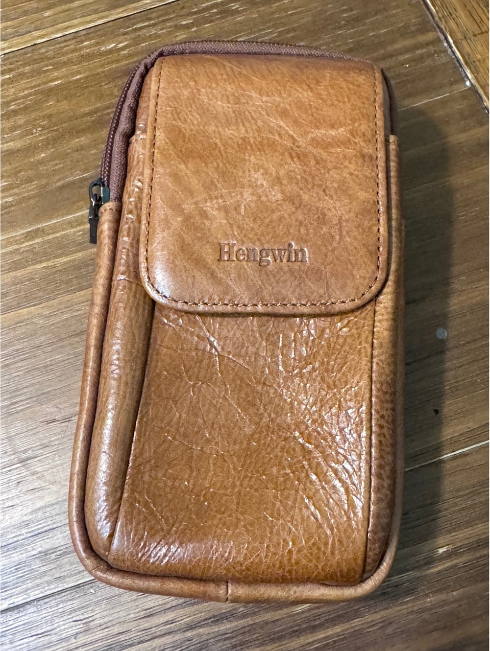 Hengwin Brown Phone Holster Belt Pouch Double Zip Carabiner Utility Case
